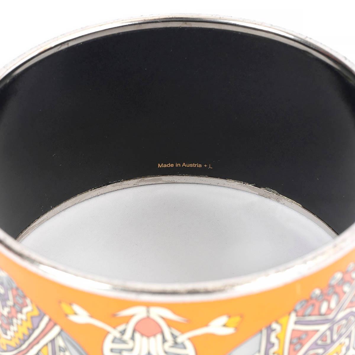 HERMES orange & grey enamel TORANA EXTRA WIDE Bangle Bracelet L 2