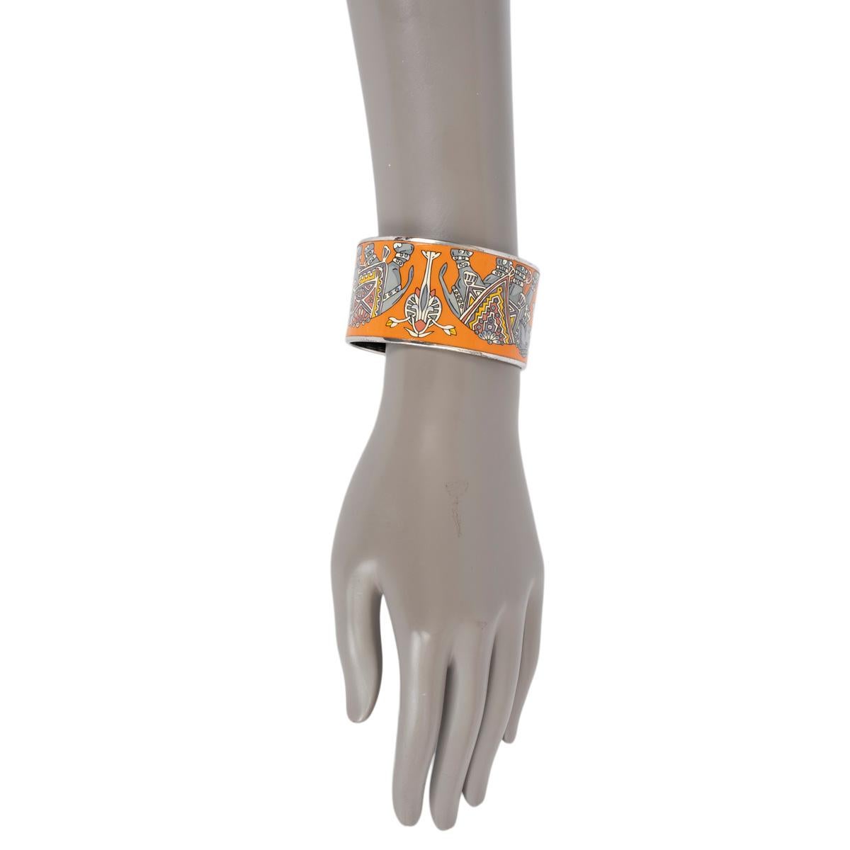 HERMES orange & grey enamel TORANA EXTRA WIDE Bangle Bracelet L 3