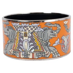 HERMES orange & grey enamel TORANA EXTRA WIDE Bangle Bracelet L