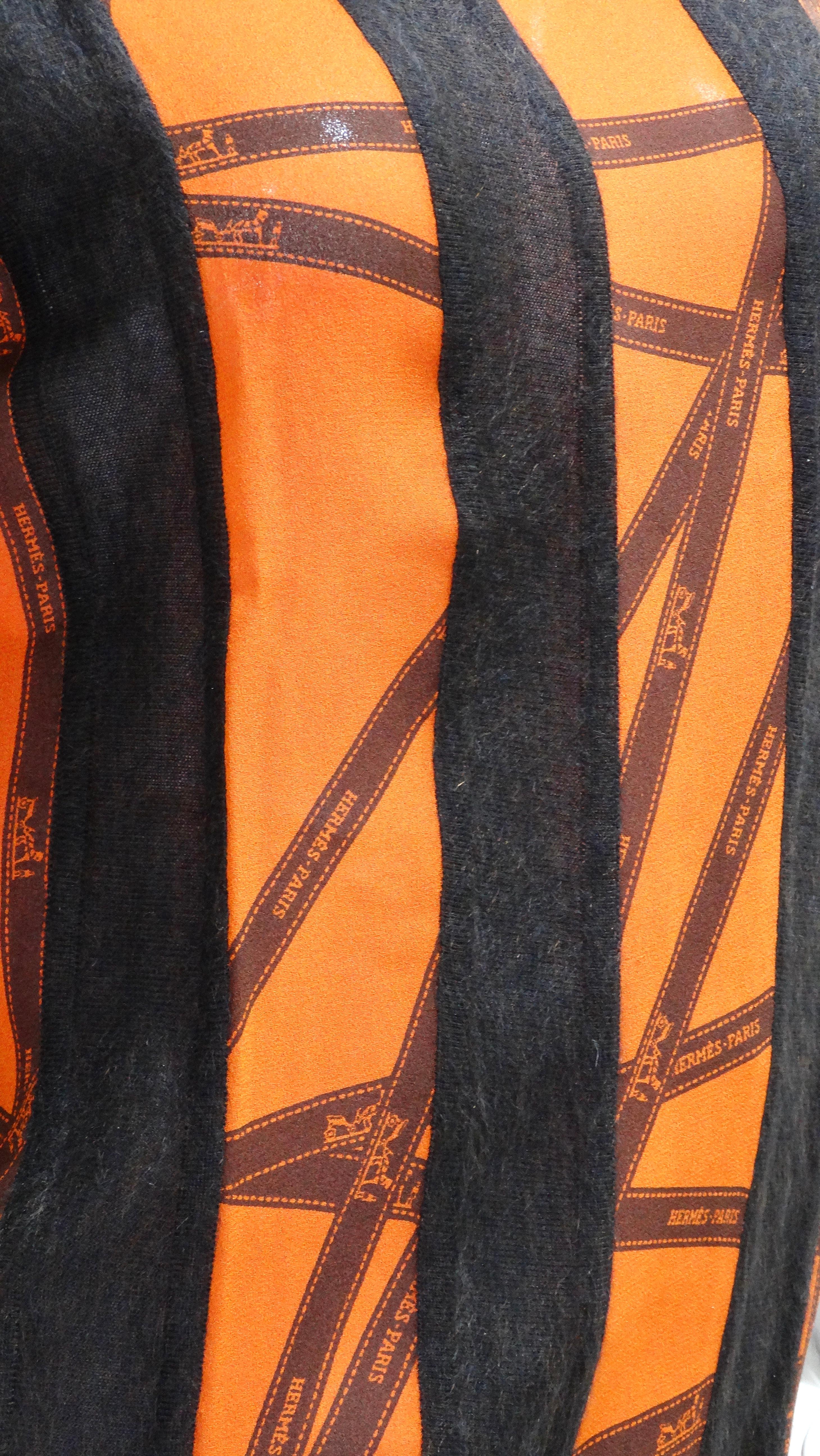 Black Hèrmes Orange/Grey Ribbon Print Knit Top