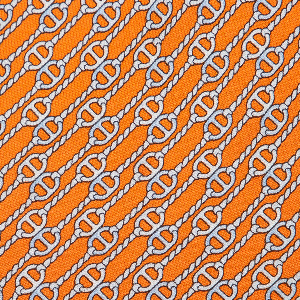 Orange Cravate CHAINE D'ANCRE HERMÈS en sergé de soie orange et gris