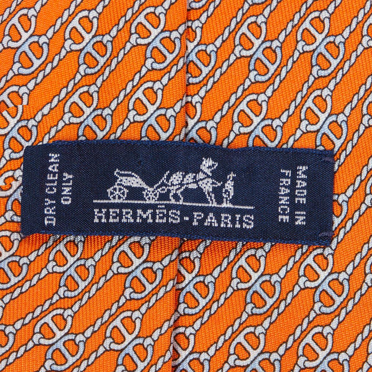 HERMES orange and grey silk twill CHAINE D'ANCRE Tie For Sale at 1stDibs