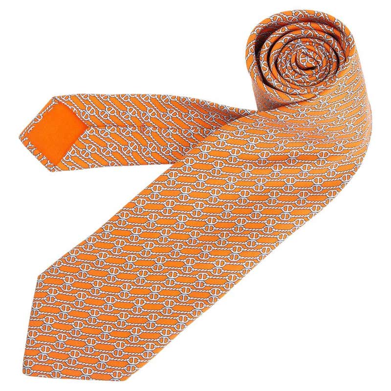 Hermes Tie Faconnee H Orange Vif New at 1stDibs