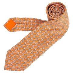 Used HERMES orange & grey silk twill CHAINE D'ANCRE Tie