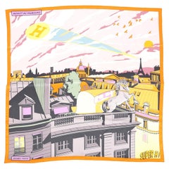Hermès Orange, Gris, Jaune & Violet Silk Minuit Au Faubourg 70 Scarf