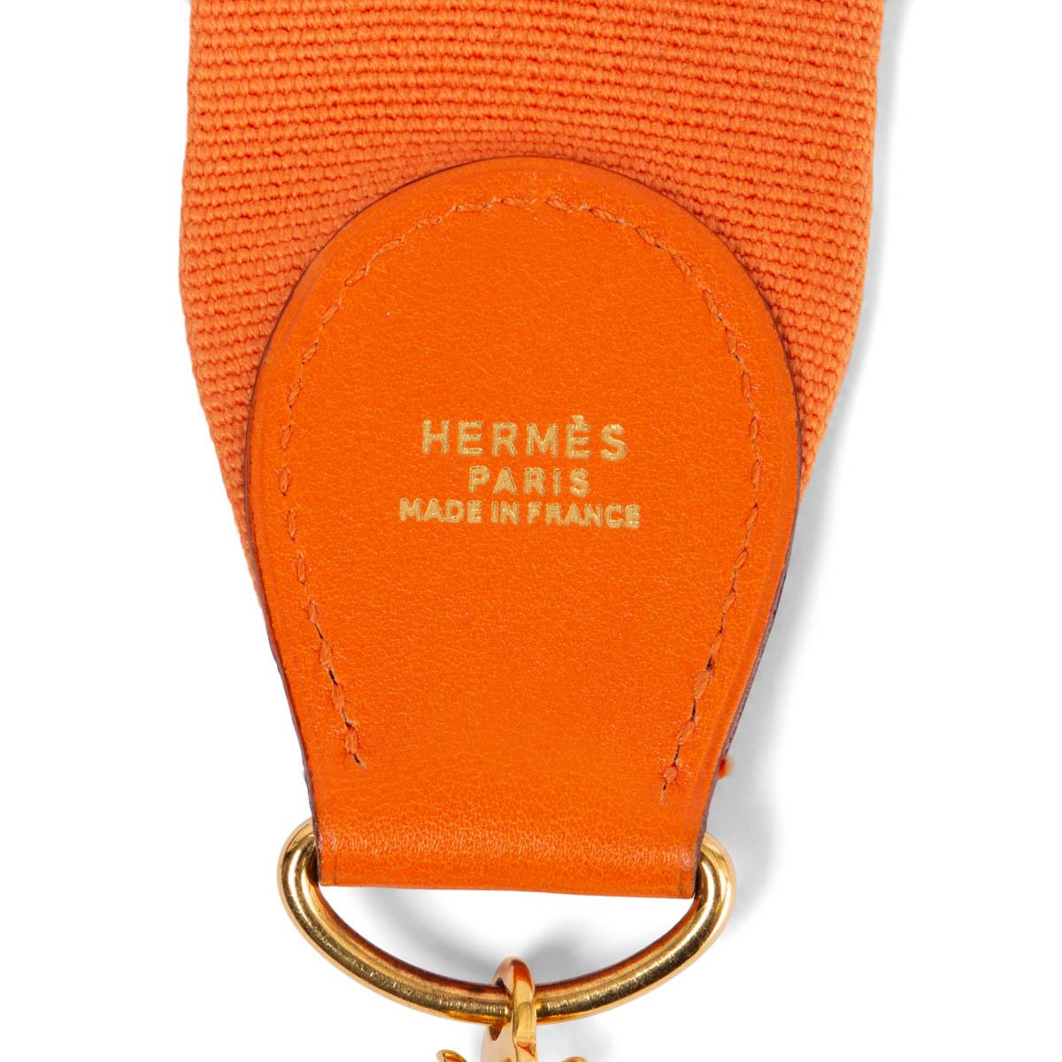 Women's HERMES Orange Gulliver leather & canvas SANGLE KELLY 50mm Bag Strap