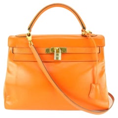 Hermès Orange Gulliver Leather Kelly 32 with Strap GHW 43h518s