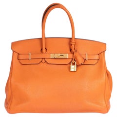 Hermès Naranja H Clemence Piel Birkin 35cm Retourne
