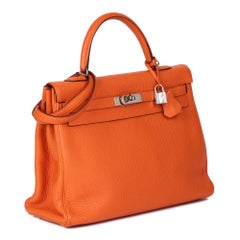 HERMÈS Orange H Clemence Leather Kelly 35cm Retourne
