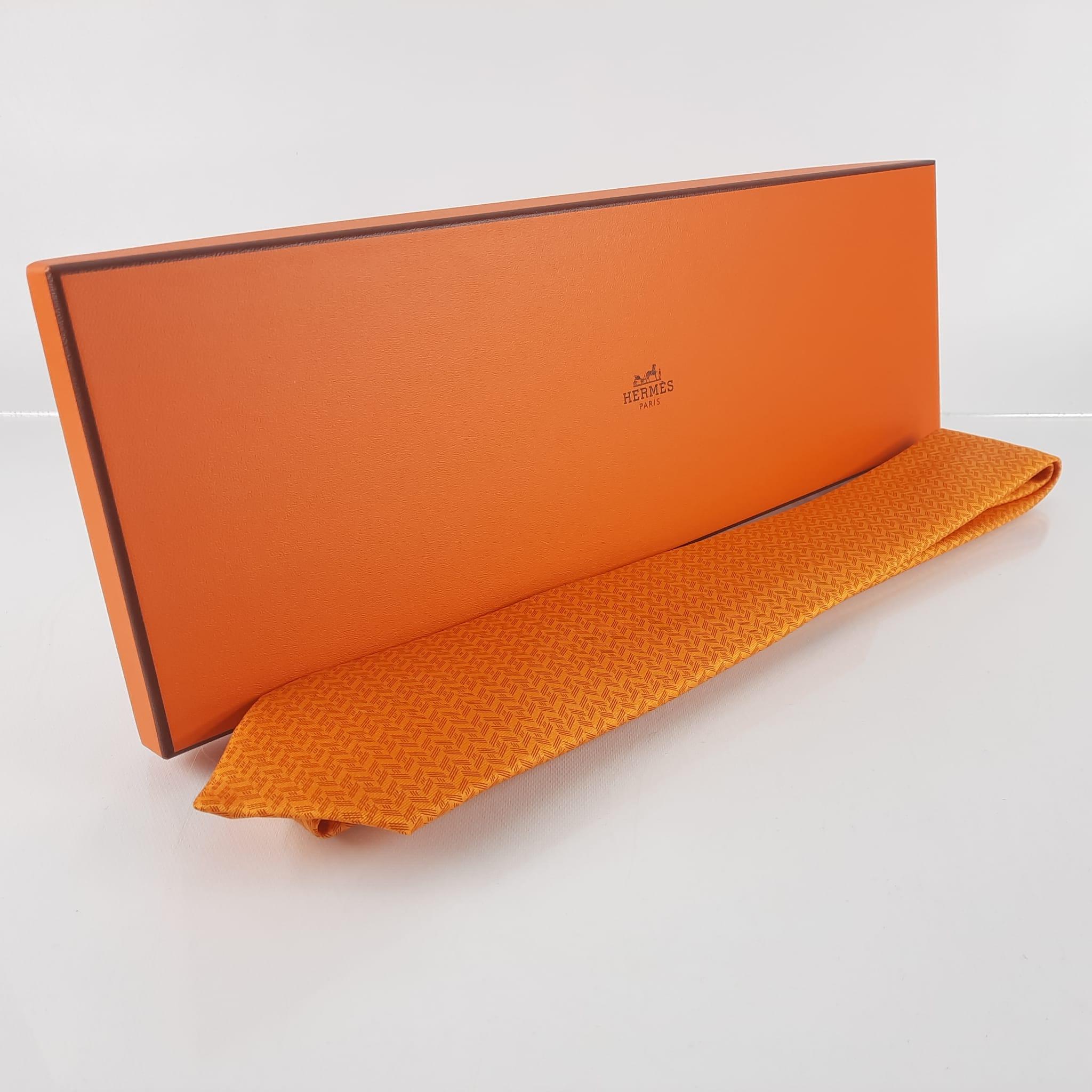 Hermes Orange H Oblique tie 3