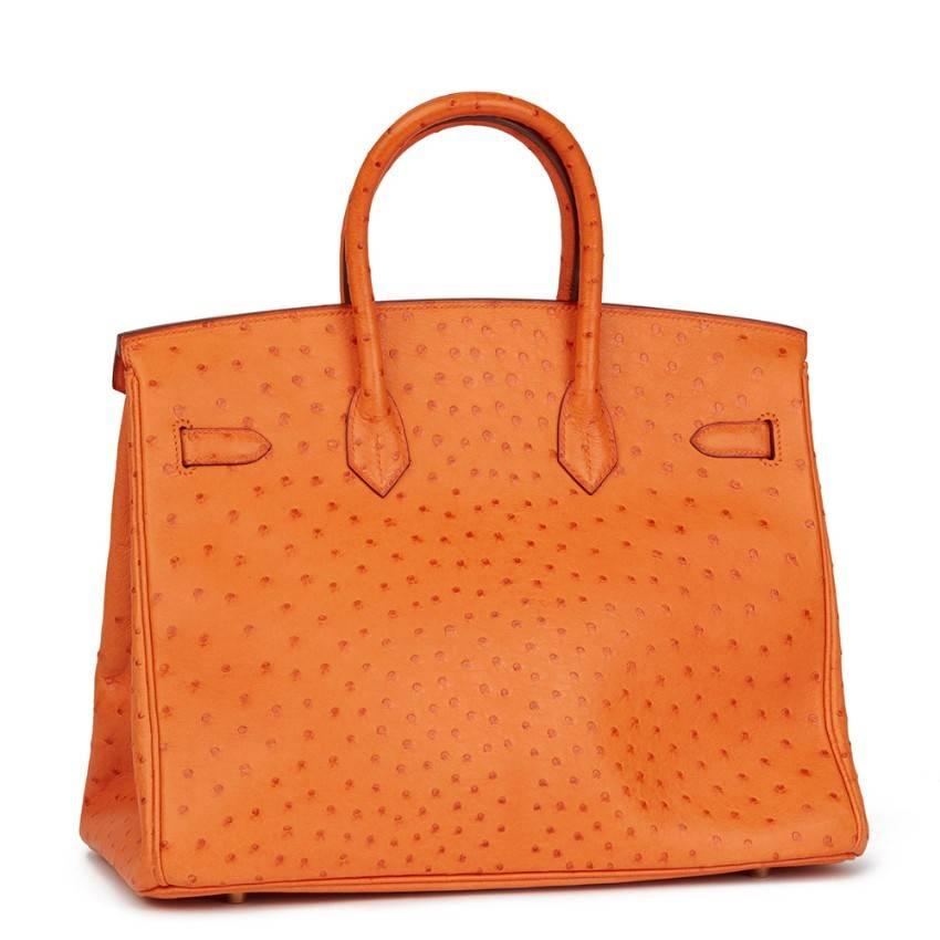 Hermes Orange H Ostrich 35cm Birkin Bag In Excellent Condition For Sale In London, GB