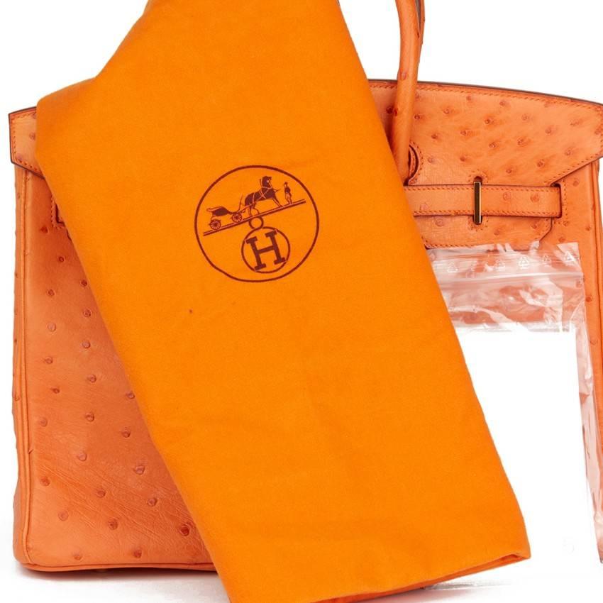 Hermes Orange H Ostrich 35cm Birkin Bag For Sale 5