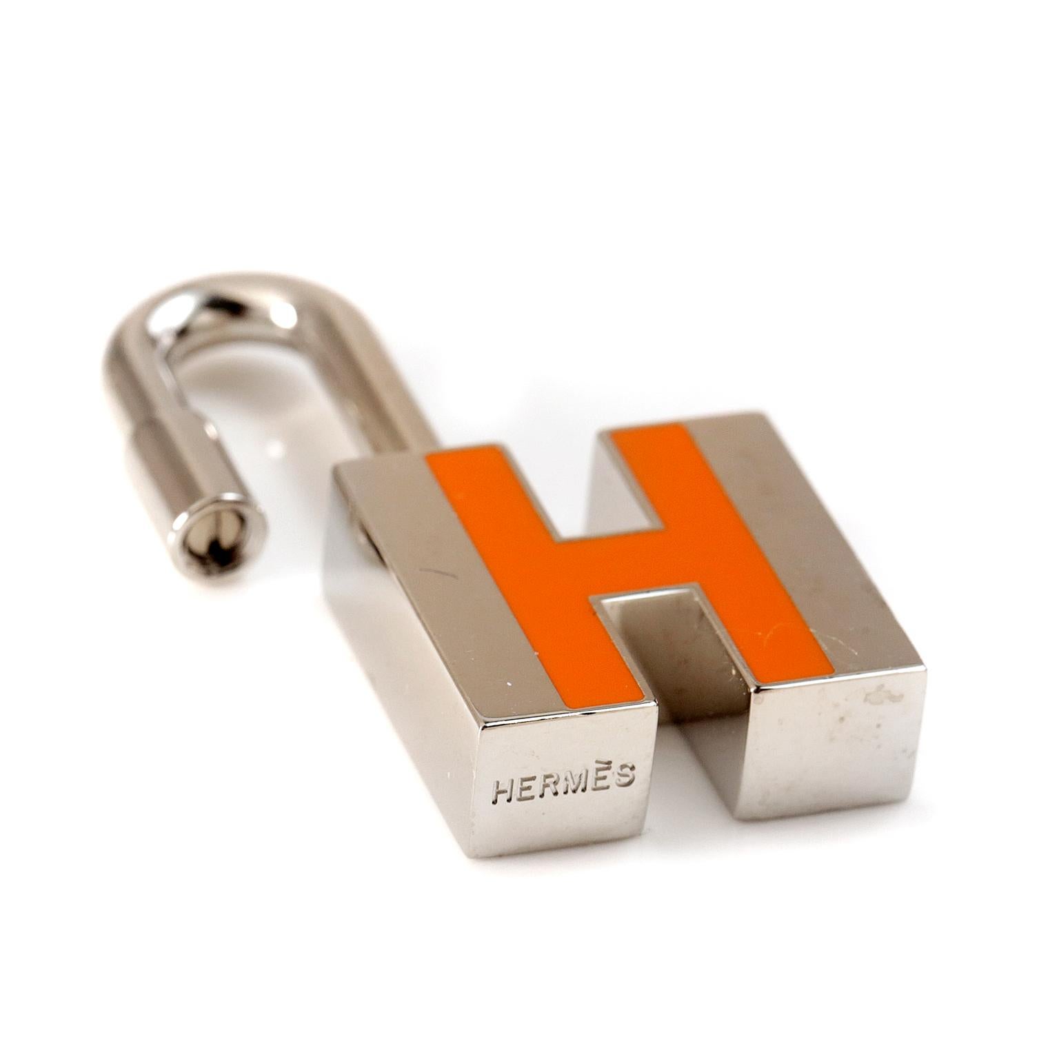 Beige Hermès Orange H Palladium Cadena Lock Charm