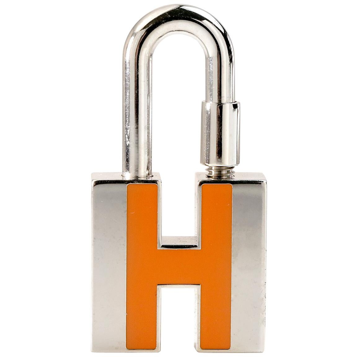 Hermès Orange H Palladium Cadena Lock Charm