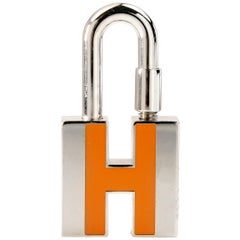 Hermès Orange H Palladium Cadena Lock Charm