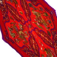 Hermès ORANGE H, ROUGE & VIOLET PLISSE SILK POESIE PERSANE SCARF