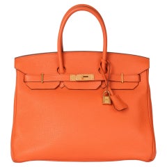 HERMÈS Orange H Togo Leder Birkin 35cm Reisetasche