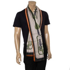 Hermès Orange Imprimeur Fou H Coaching Cashmere Silk Muffler