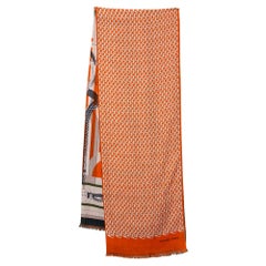 Hermès Orange Imprimeur Fou H Coaching Kaschmir-Seiden-Manschettenknopf