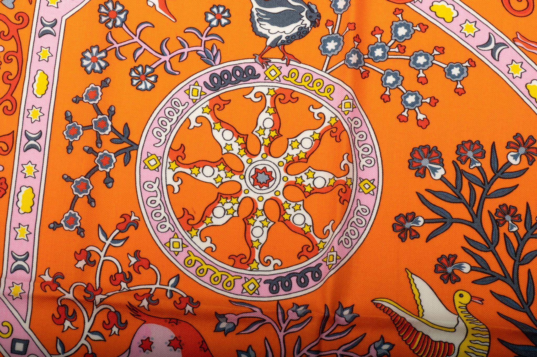 Châle en cachemire indien orange Hermès Neuf - En vente à West Hollywood, CA