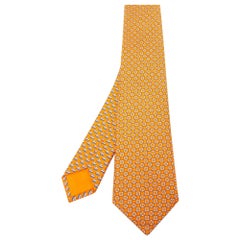 Hermès Orange J'Ai Touche Le Pompon Printed Silk Slim Tie