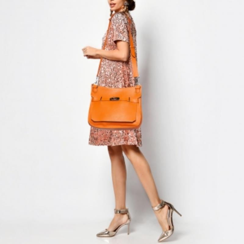 Hermes Arancione/Jaune Taurillon Clemence Pelle Finitura Palladium Borsa Jypsiere 34 in vendita 6
