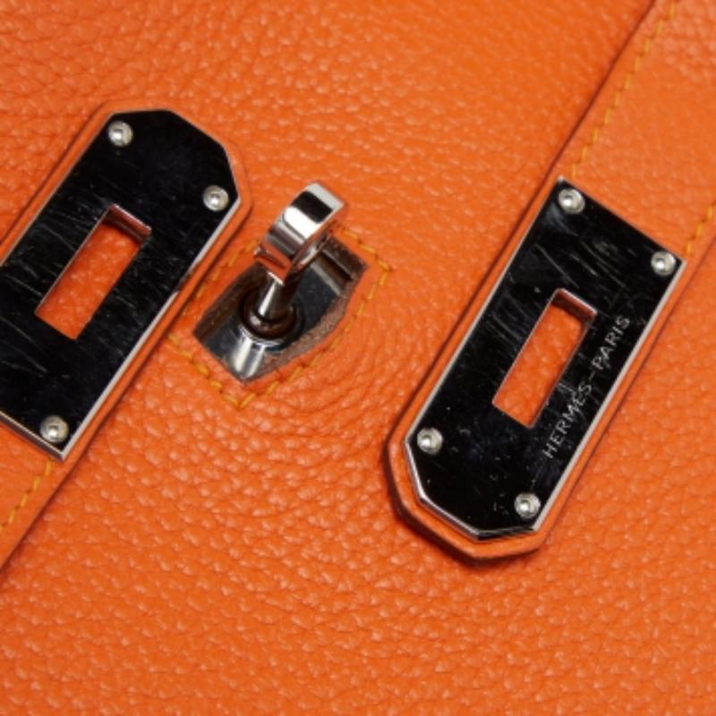 Donna Hermes Arancione/Jaune Taurillon Clemence Pelle Finitura Palladium Borsa Jypsiere 34 in vendita