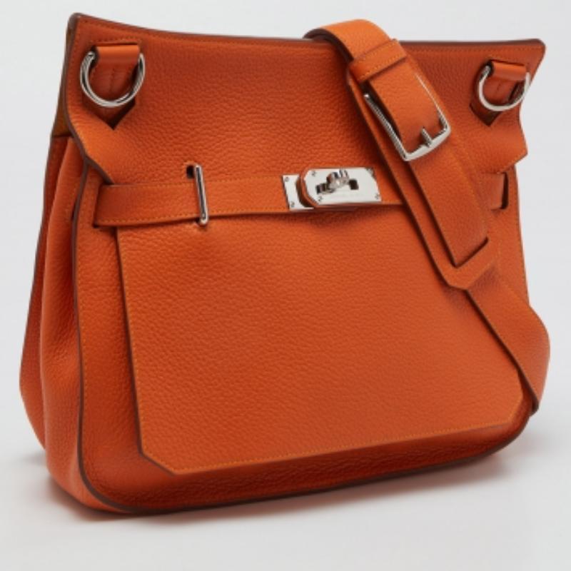 Hermes Arancione/Jaune Taurillon Clemence Pelle Finitura Palladium Borsa Jypsiere 34 in vendita 1