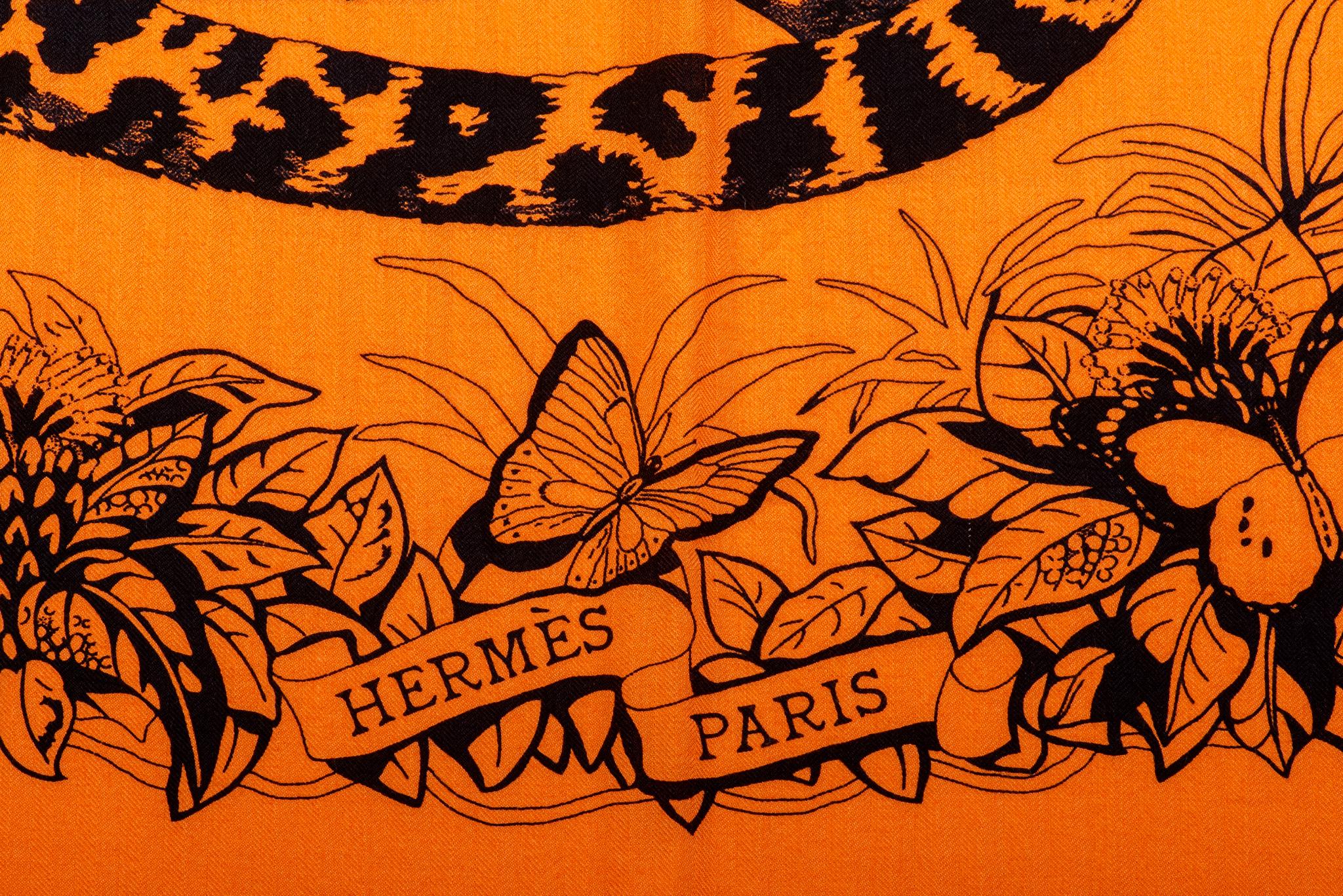 Women's or Men's Hermès Orange Jungle Love Cashmere Shawl For Sale