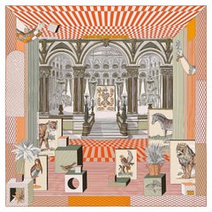 Hermes Orange / Kaki / Blanc Grand Theatre Nouveau scarf 90