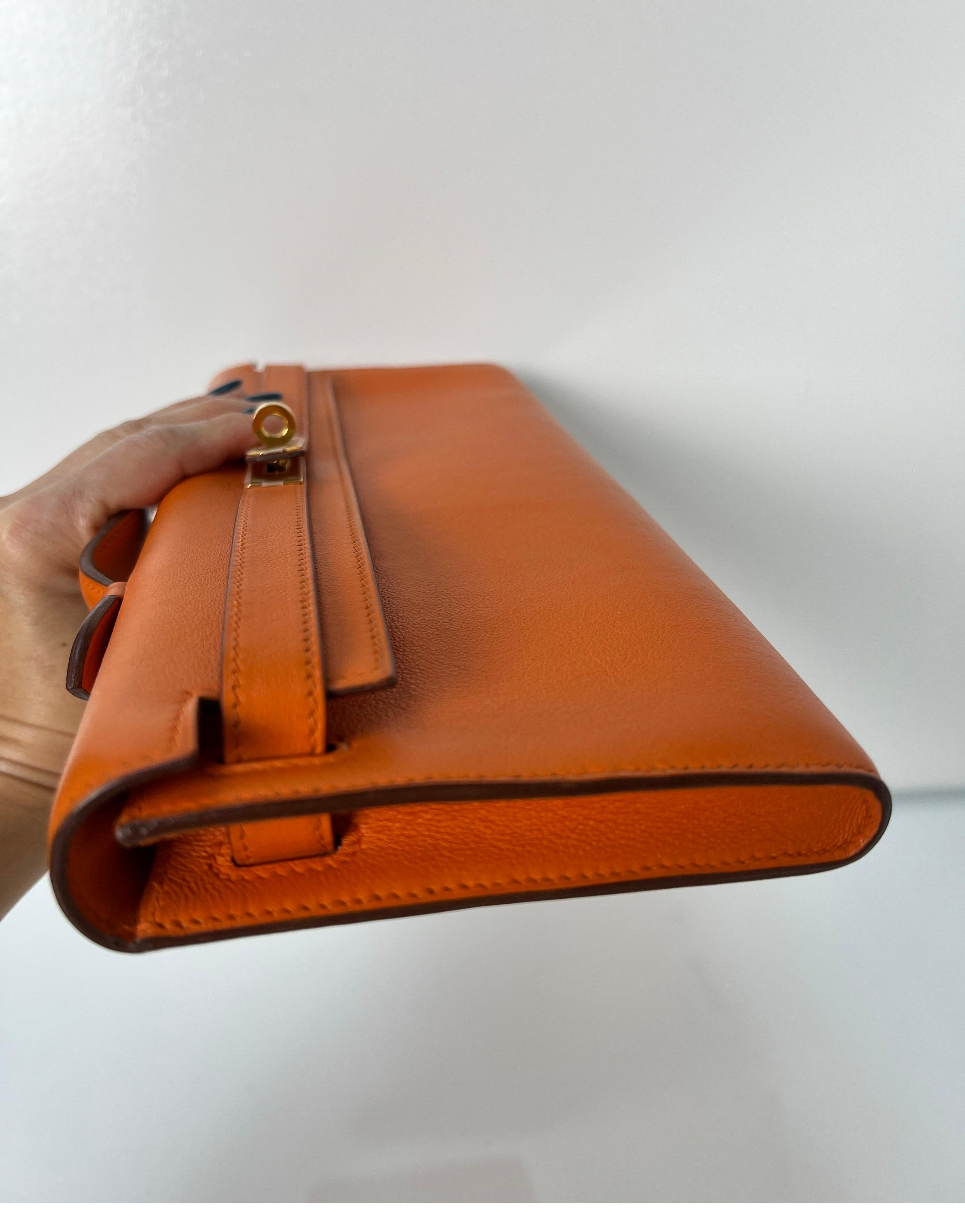 Hermes Orange Kelly Cut Clutch 14