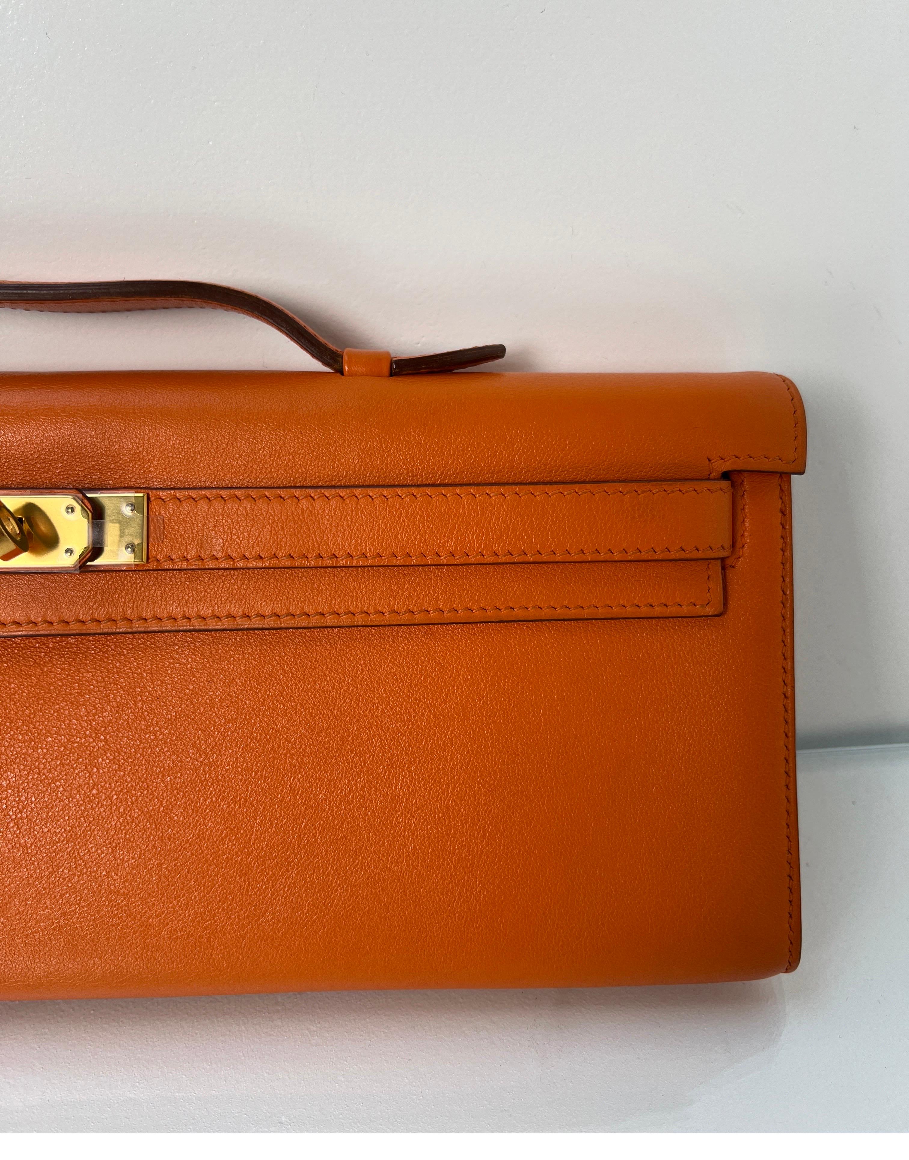 Hermes Orange Kelly Cut Clutch 1