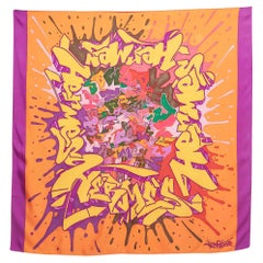 Hermès Orange Kongo Graffiti Print Silk Scarf