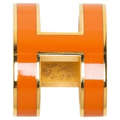 Hermès Orange Lack vergoldet Pop H Anhänger