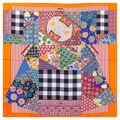 Hermes orange L'ART DU SARASA 90 silk twill Scarf