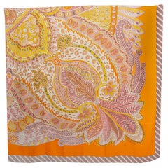 HERMES orange LE JARDIN DE LA MAHARANI RECADRE 140 Scarf Mangue Rose Jaune