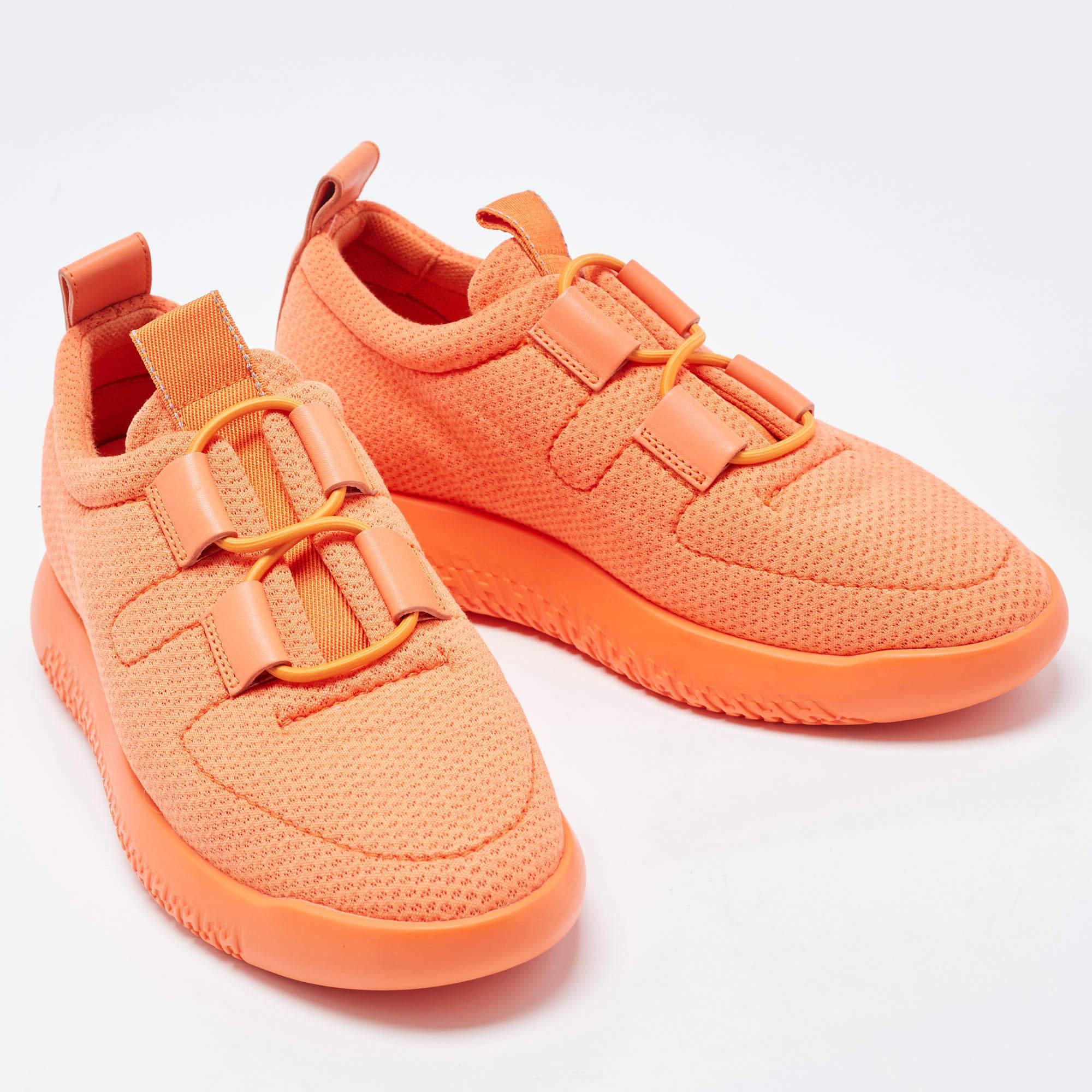 Women's Hermès Orange Leather and Neoprene Low Top Sneakers Size 36