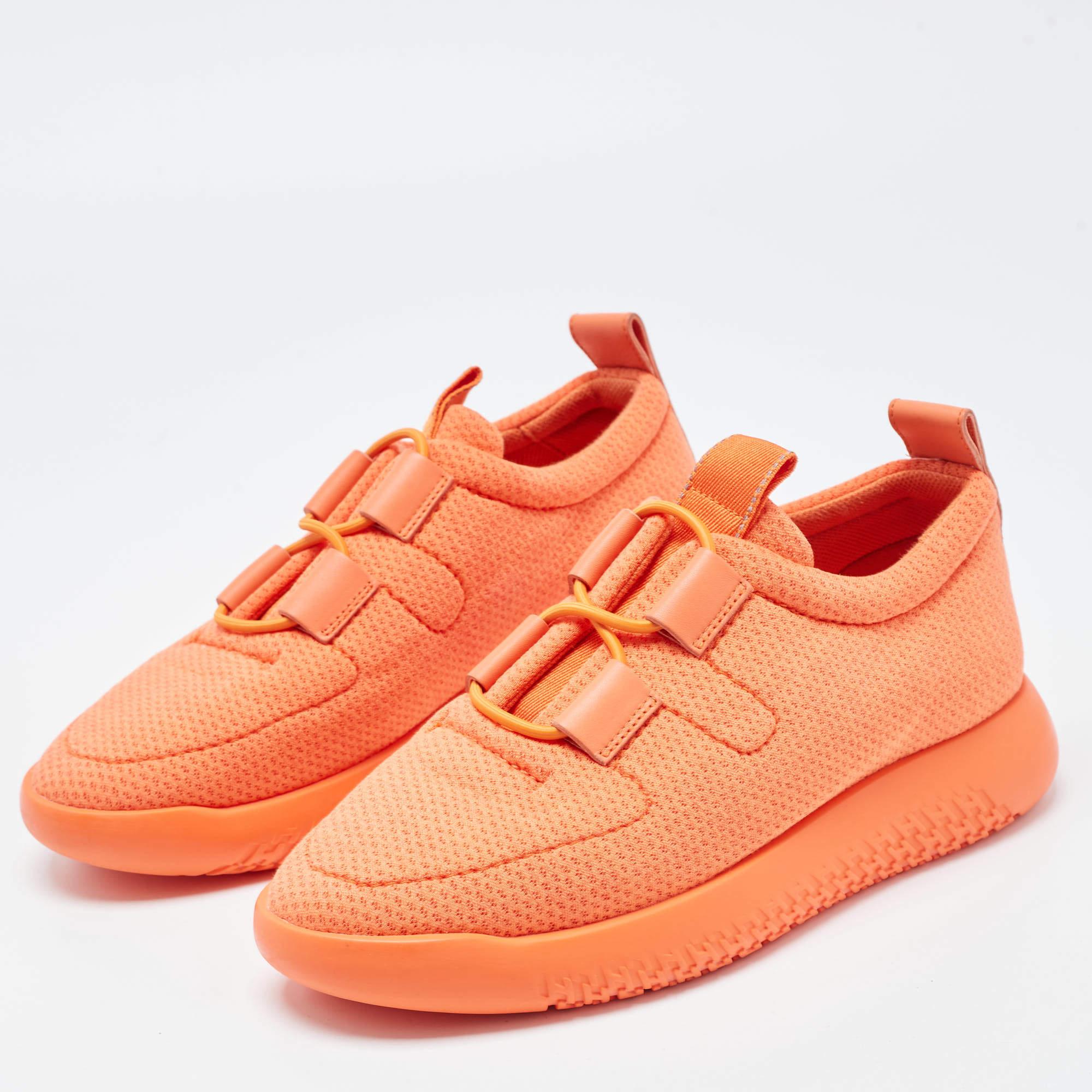 Hermès Orange Leather and Neoprene Low Top Sneakers Size 36 1