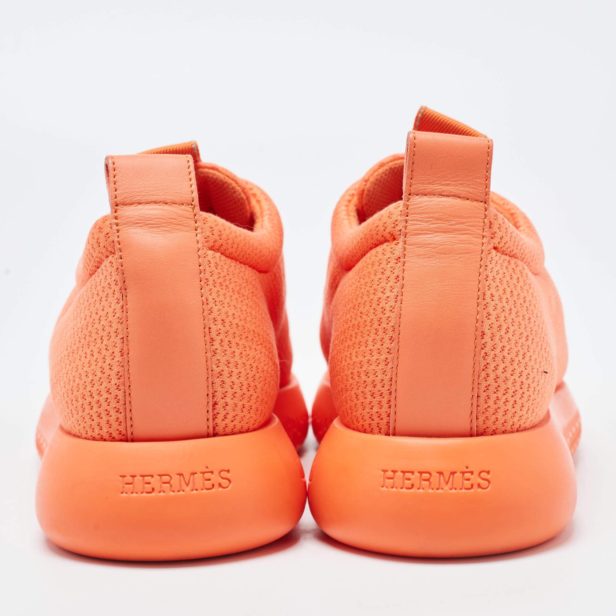 Hermès Orange Leather and Neoprene Low Top Sneakers Size 36 4