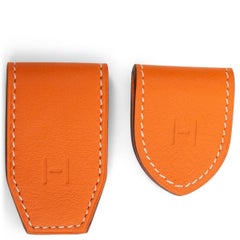 HERMES orange leather AT'H SET OF 2 MAGNETS Money Clip 