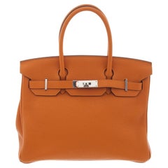 Hermes Orange Leather Birkin 30cm Shoulder Bag