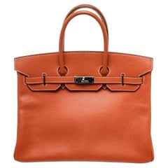 Orangefarbene Birkin 35cm Umhängetasche aus Leder von Hermes