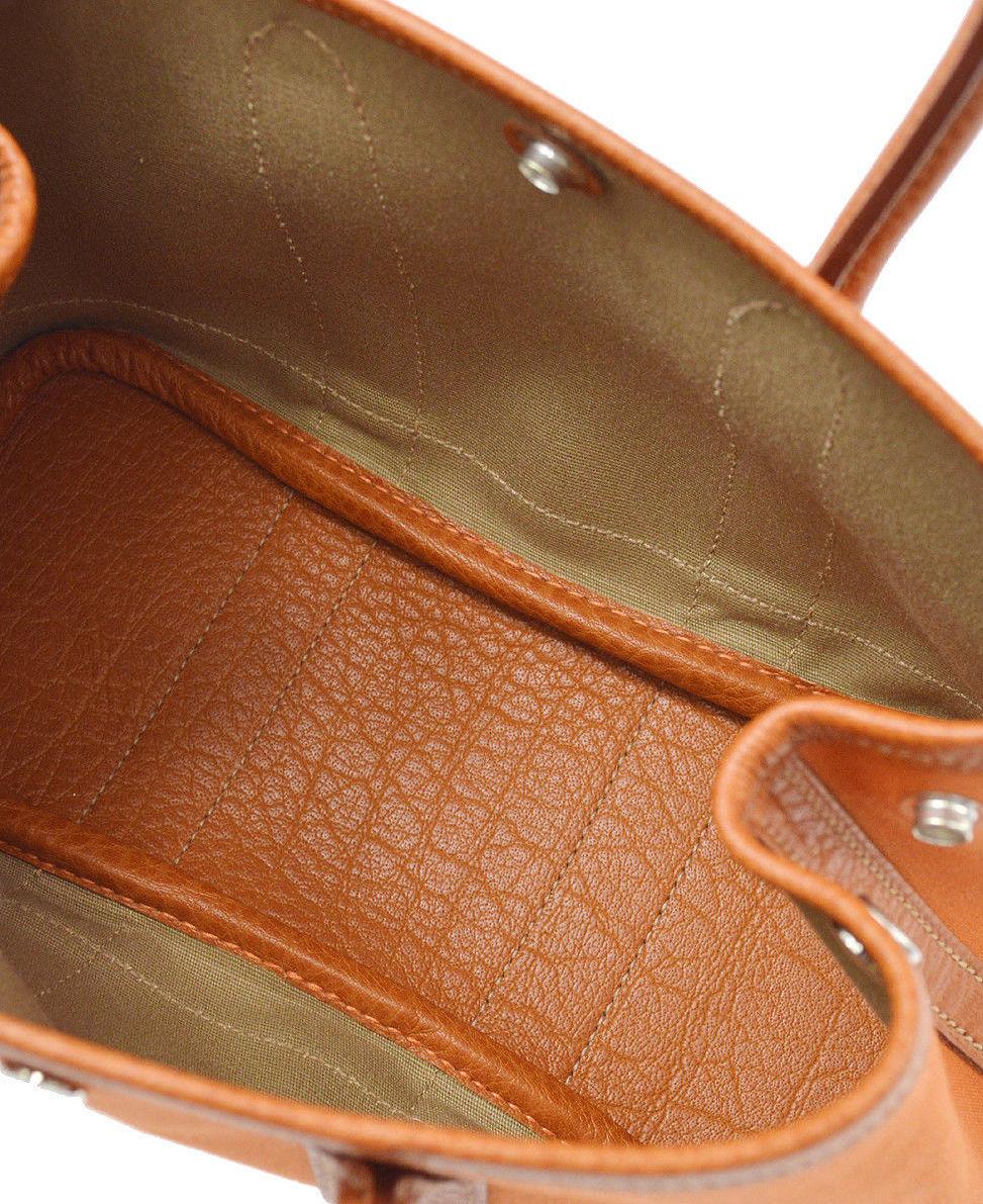 Hermes Orange Leather Canvas Top Handle Satchel Small Tote Bag in Box In Excellent Condition In Chicago, IL