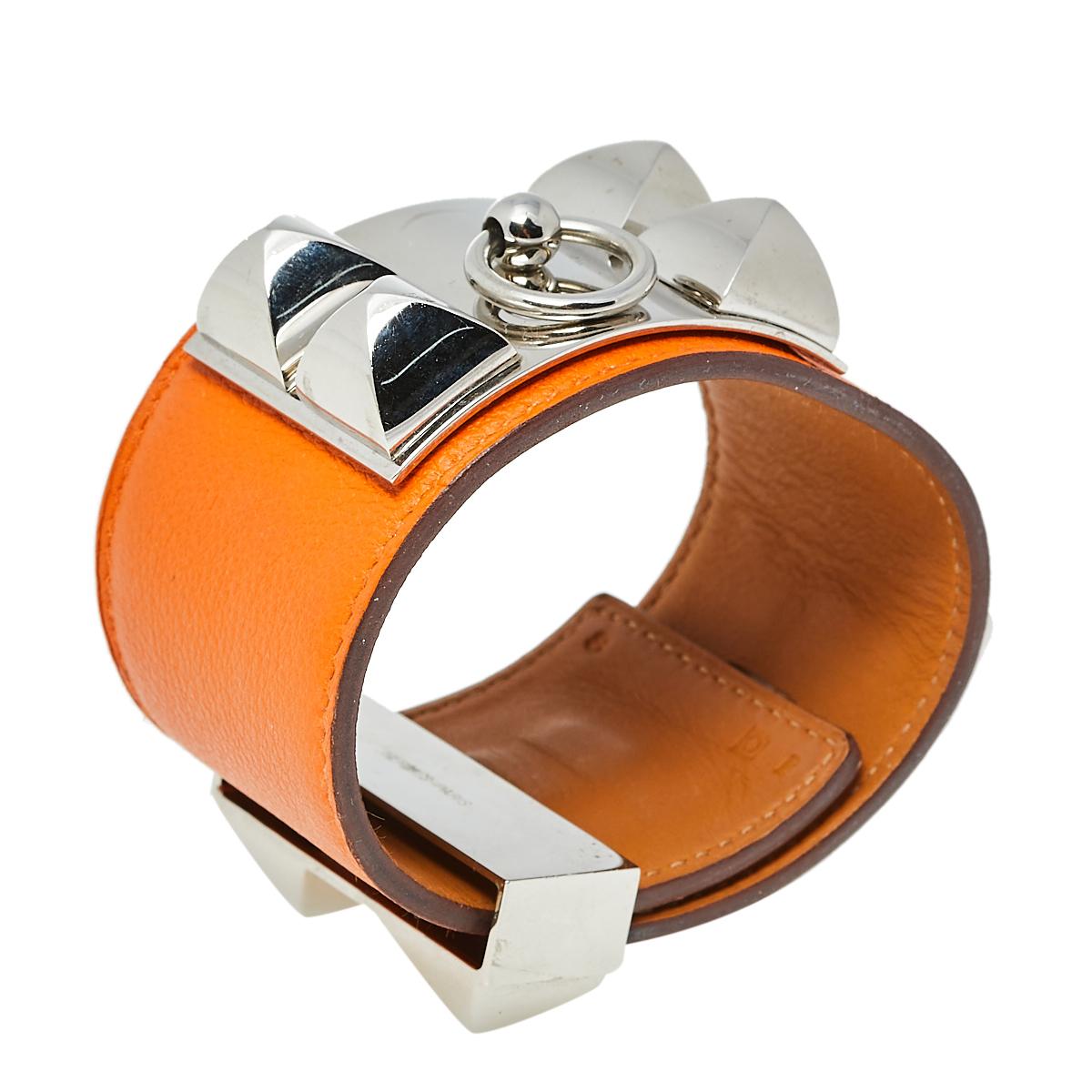Contemporary Hermès Orange Leather Collier de Chien Cuff Bracelet S