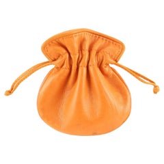 Hermès Orange Leather Drawstring Mini Pouch Accessory Case 98he59s