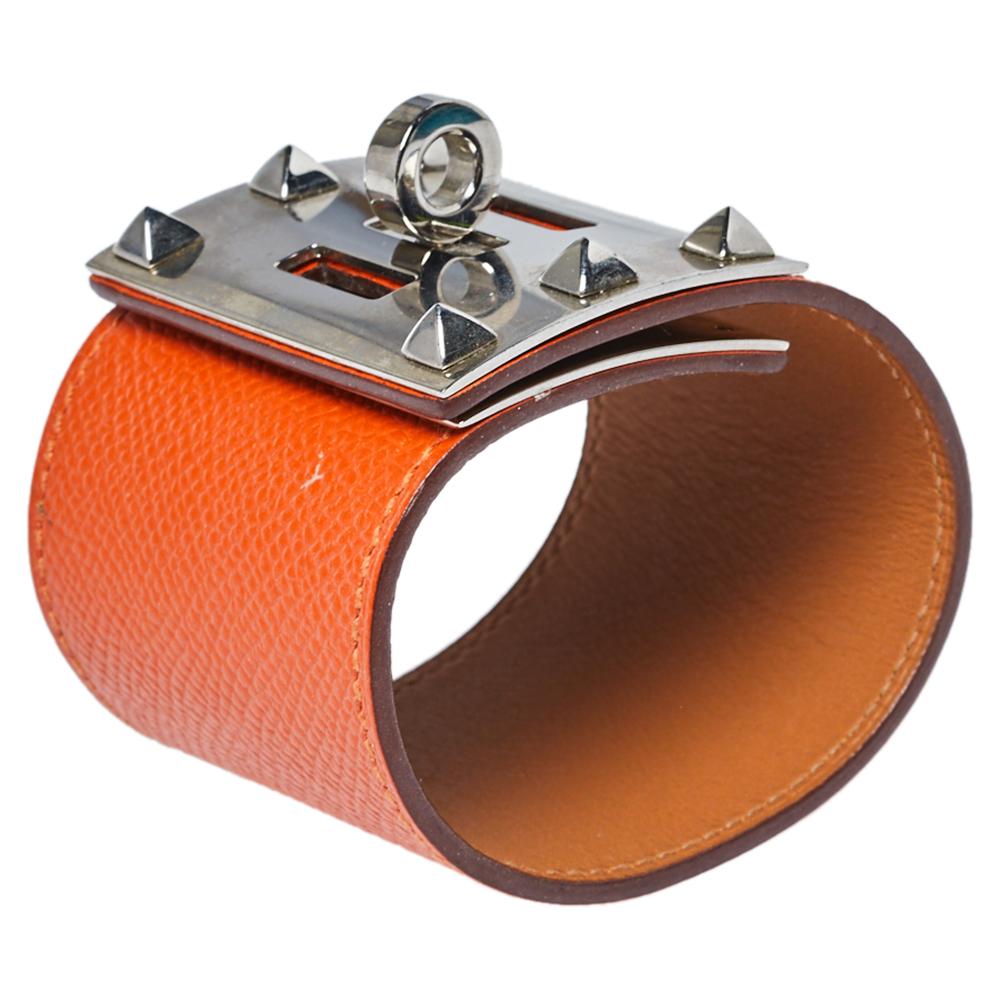 Hermès Orange Leather Extreme Kelly Bracelet S In Good Condition In Dubai, Al Qouz 2