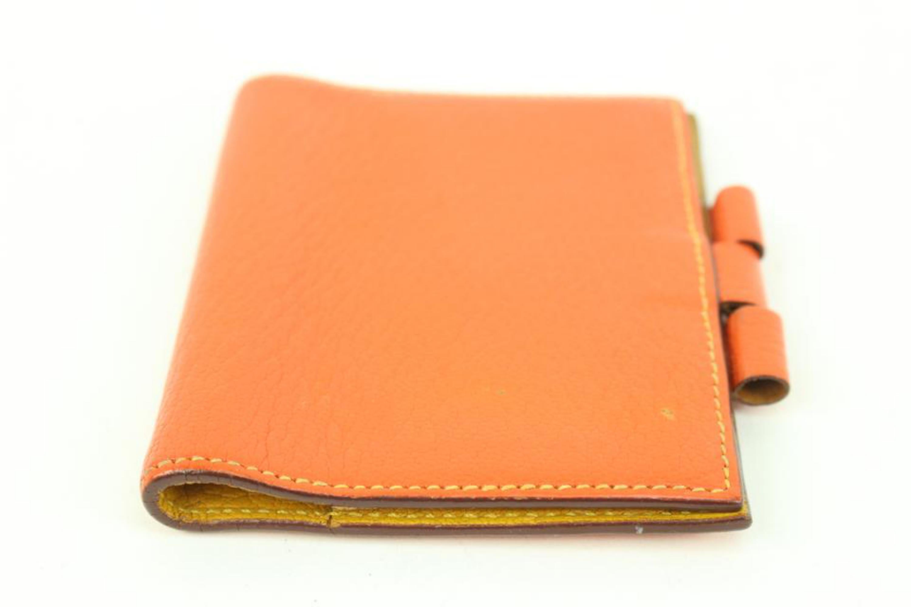 Hermès Orange Leather Globe Trotter Agenda Cover PM 11h426s In Good Condition For Sale In Dix hills, NY