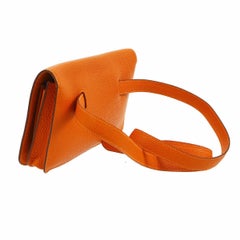 Hermes Orange Leather Gold Men's Women's Fanny Pack Waist Belt Bag in Box
