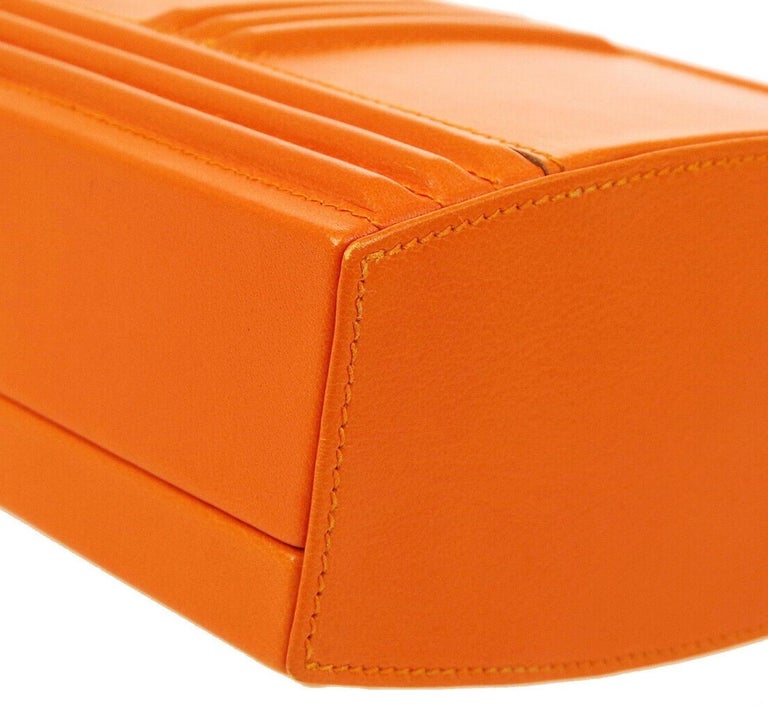 Hermes Orange Leather Gold Pad Lock Small Mini Evening Top Handle