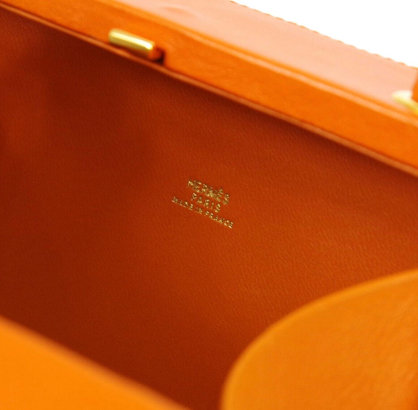 Red Hermes Orange Leather Gold Pad Lock Small Mini Evening Top Handle Satchel Bag